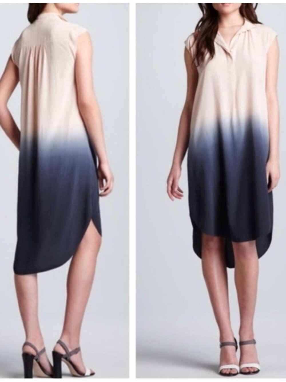 Rebecca Taylor Cream/Blue Dip Dyed Ombre Silk Shift Dress in Women's 10